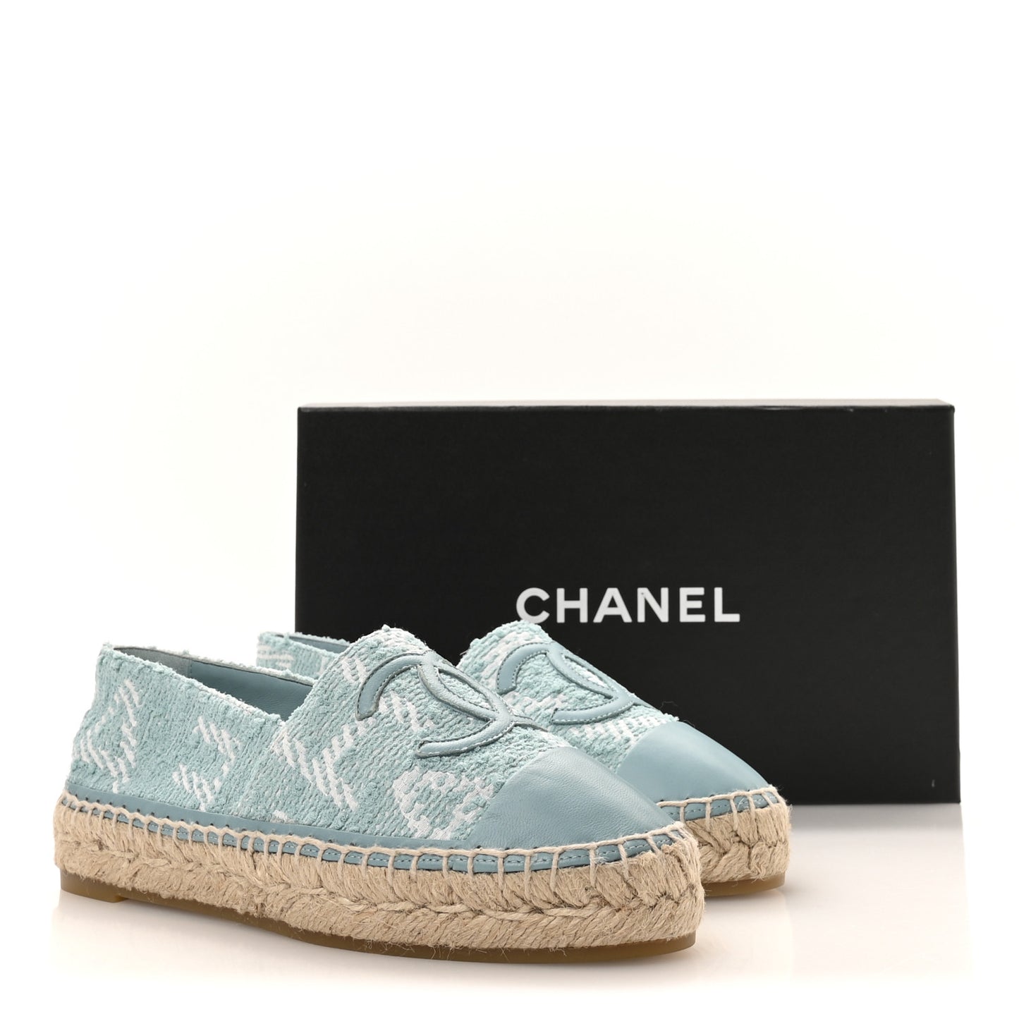 Mixed Fibers Jacquard Lambskin CC Espadrilles 36 Turquoise White