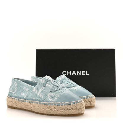 Chanel Mixed Fibers Jacquard Lambskin CC Espadrilles 36 Turquoise White 9 of 9