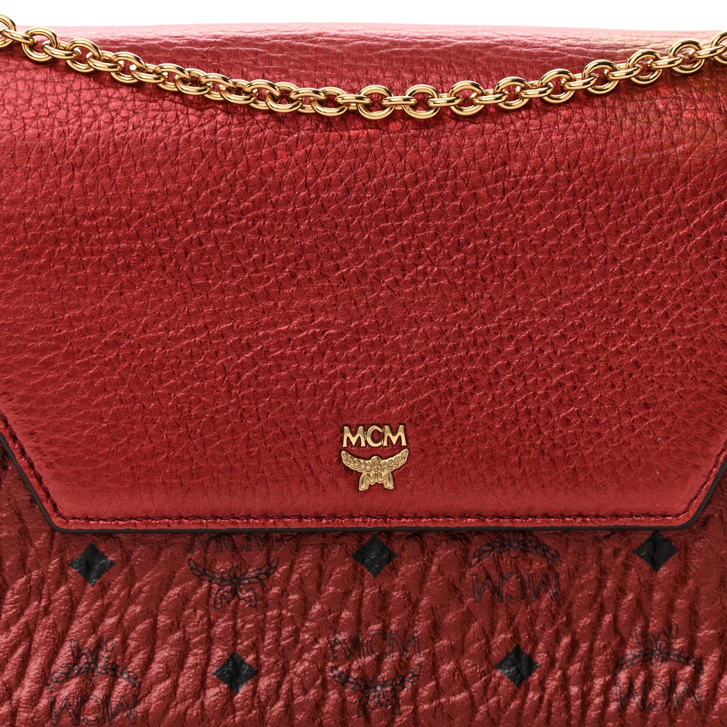 MCM Metallic Calfskin Visetos Monogram Love Letter Crossbody Scooter Red 8 of 15