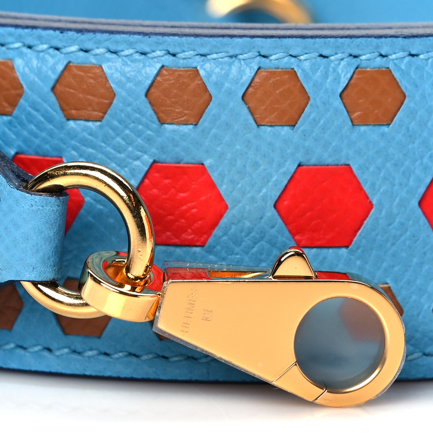 Epsom 40mm Hexagone Tressage Shoulder Strap Bleu De Nord Rouge De Coeur Gold