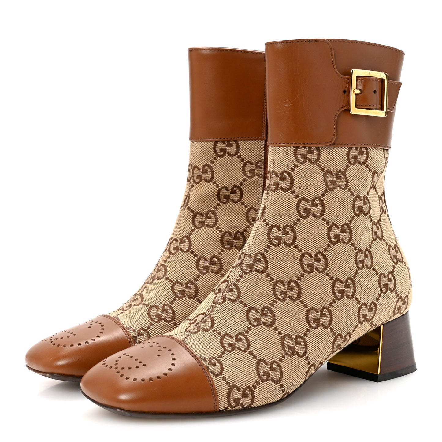 Monogram Cordovan Lux GG Ankle Boots 35 Beige Cuir