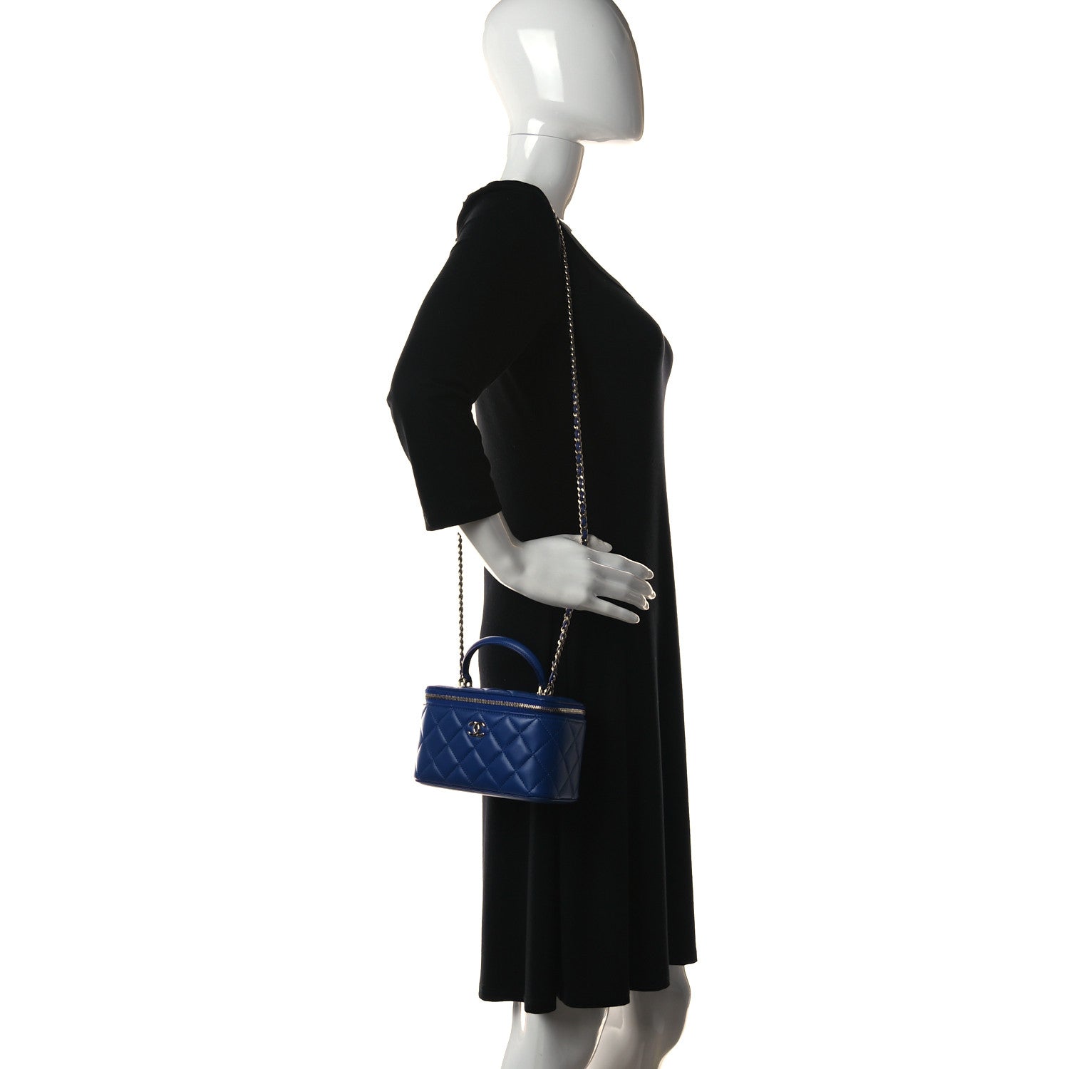 Chanel Lambskin Quilted Small Top Handle Vanity Case With Chain Blue 2 of 10