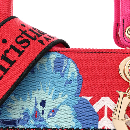 Christian Dior Canvas Embroidered Flower Pop Medium Lady D-Lite Red Pink 8 of 10