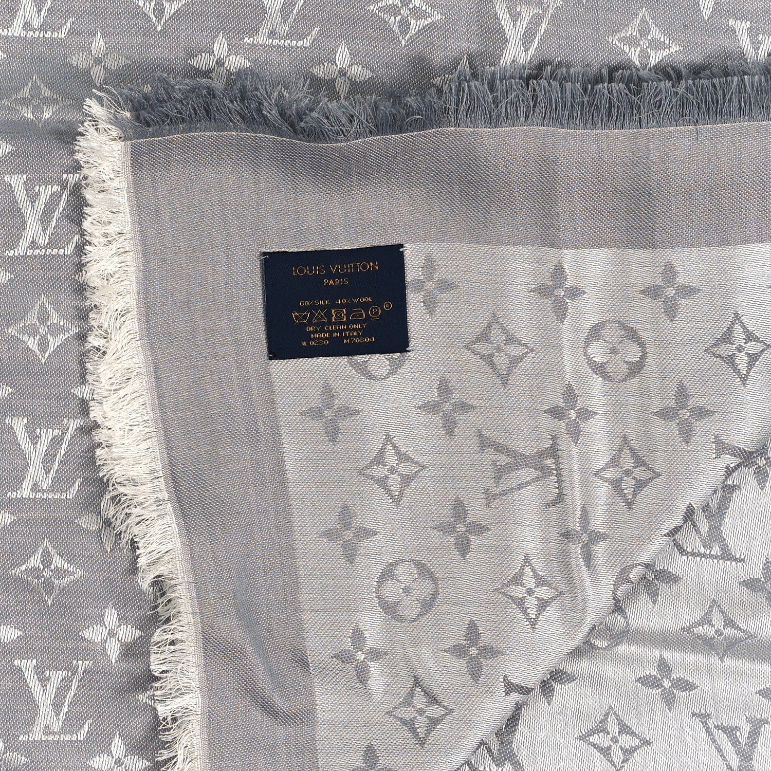 Louis Vuitton Wool Silk Monogram Denim Shawl Pearl Grey 3 of 3