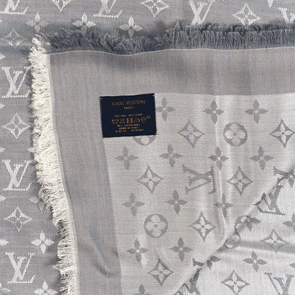 Louis Vuitton Wool Silk Monogram Denim Shawl Pearl Grey 3 of 3