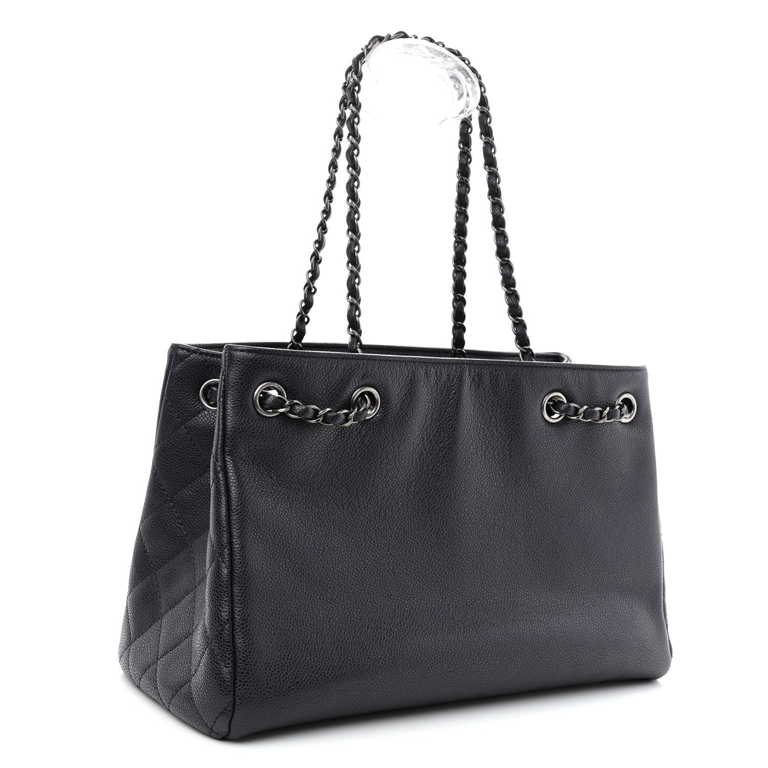 Chanel Metallic Grained Calfskin Woven Chain Medium Shopping Tote Dark Navy 3 of 10