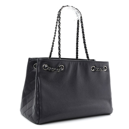 Chanel Metallic Grained Calfskin Woven Chain Medium Shopping Tote Dark Navy 3 of 10