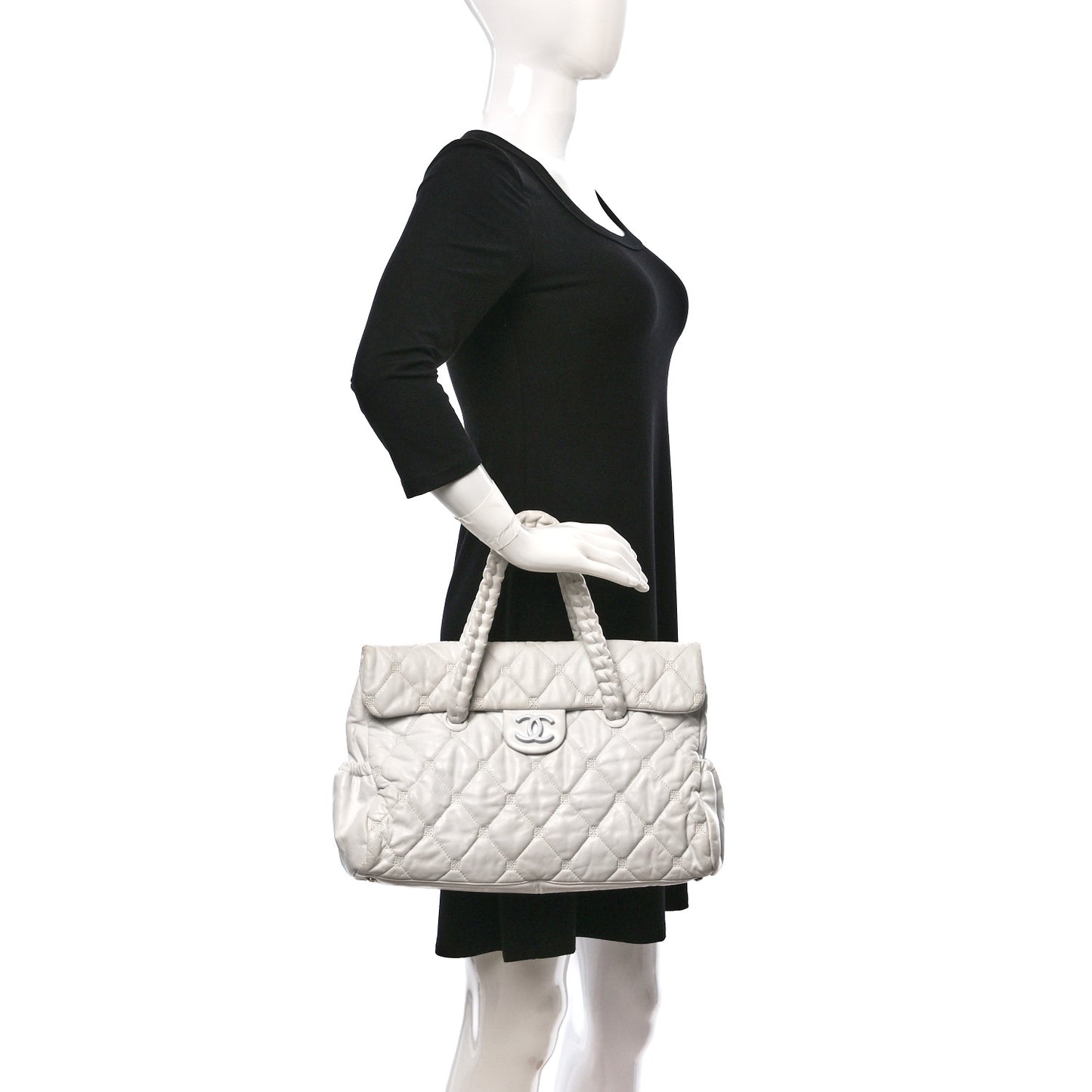 Quilted Lambskin Large Hidden Chain Flap Bag White