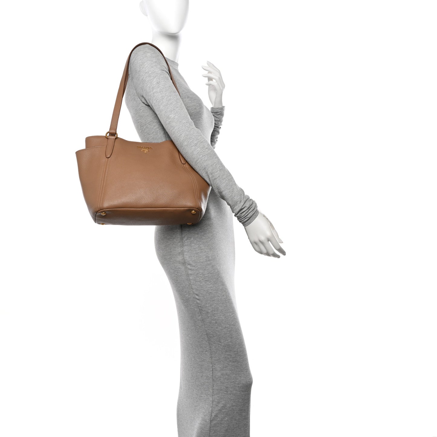 Vitello Daino Side Pocket Shoulder Bag Tote Sesamo