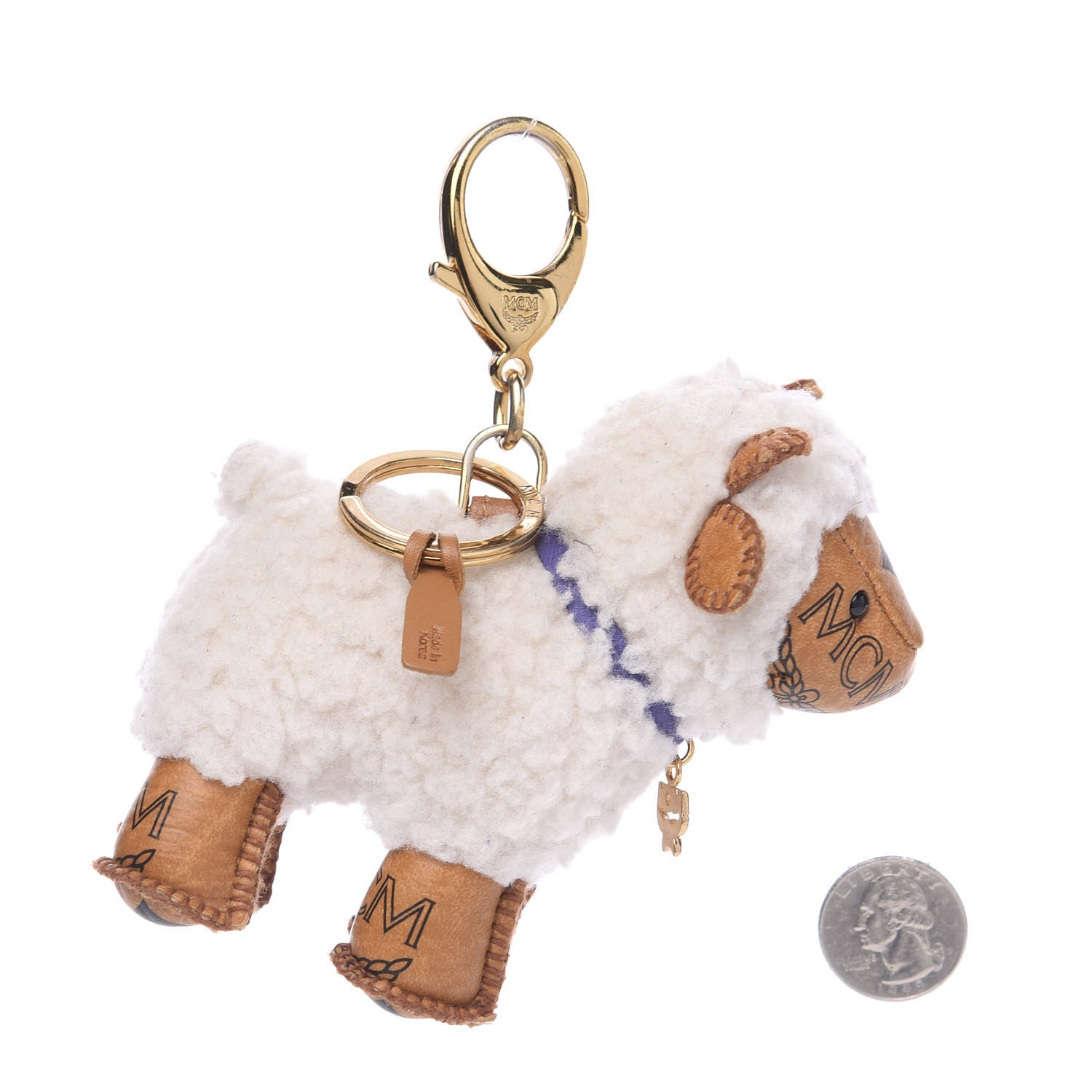 MCM Visetos Sheep Key Ring Bag Charm Cognac 2 of 4