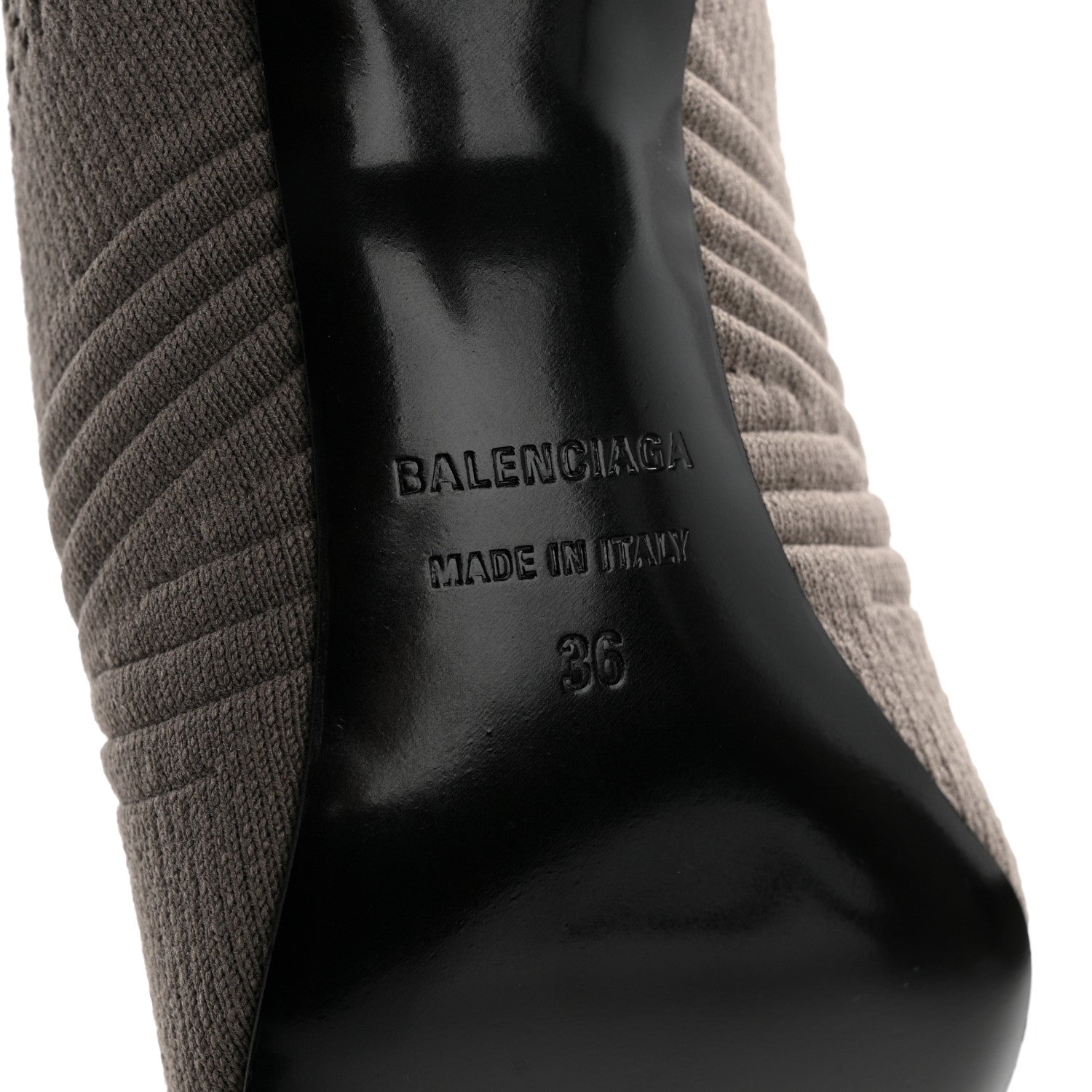 Balenciaga Textured Recycled Knit Logo Extreme Pointed Toe Knife 2.0 Booties 36 Dark Biege 7 of 8