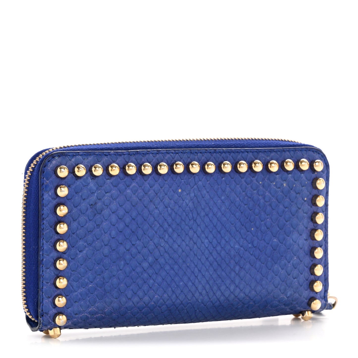 Snakeskin Mink Fur Studded Karlito Zip Around Wallet Blue