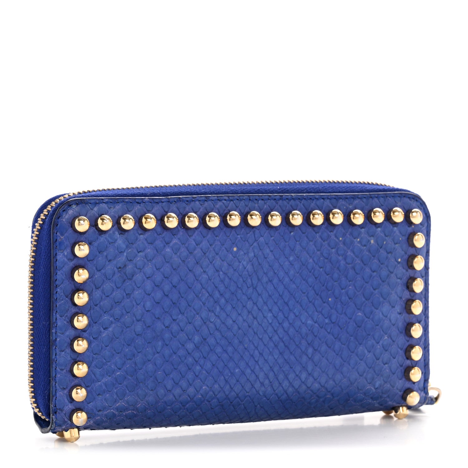 Fendi Snakeskin Mink Fur Studded Karlito Zip Around Wallet Blue 3 of 11