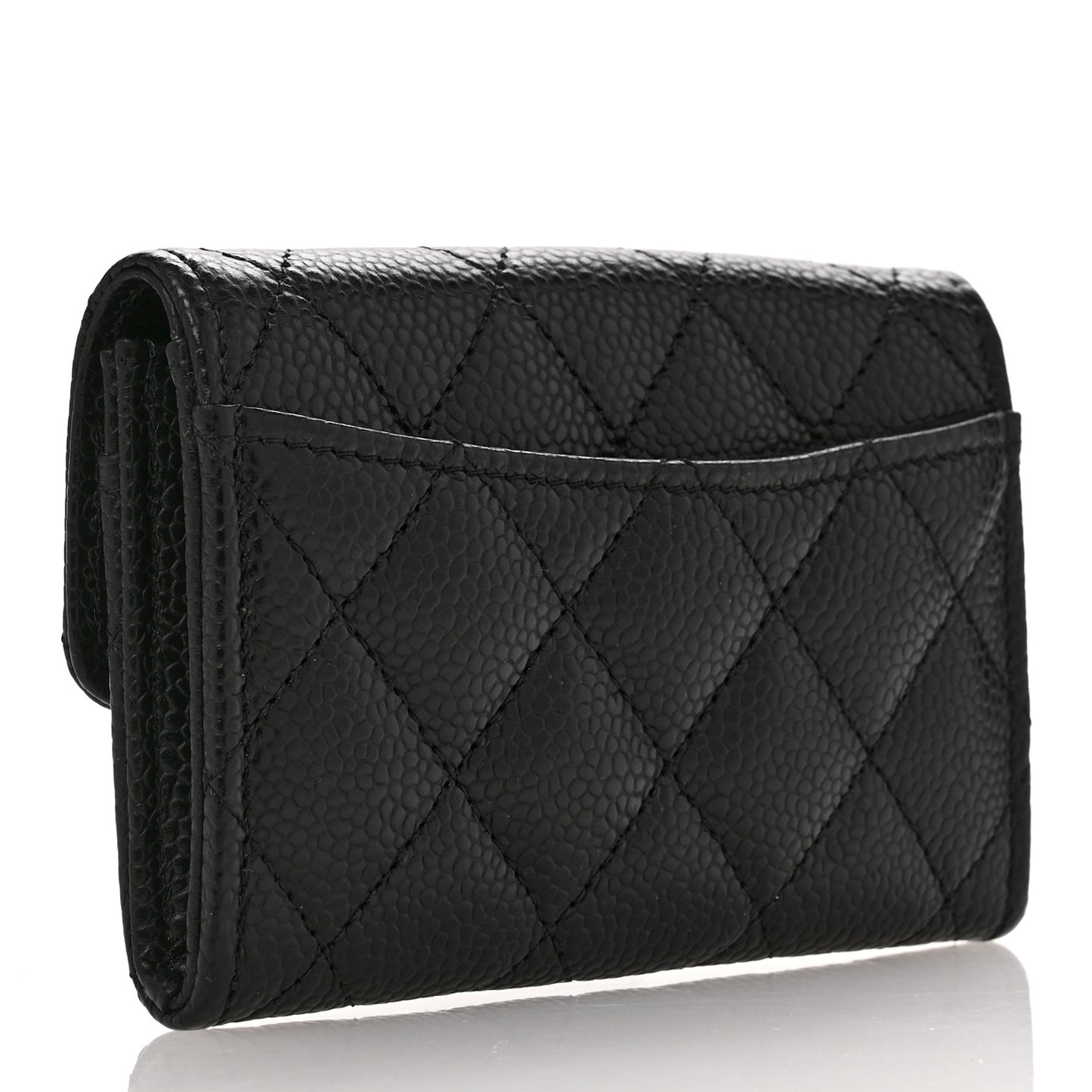 Caviar Quilted Flap Card Holder Wallet Black