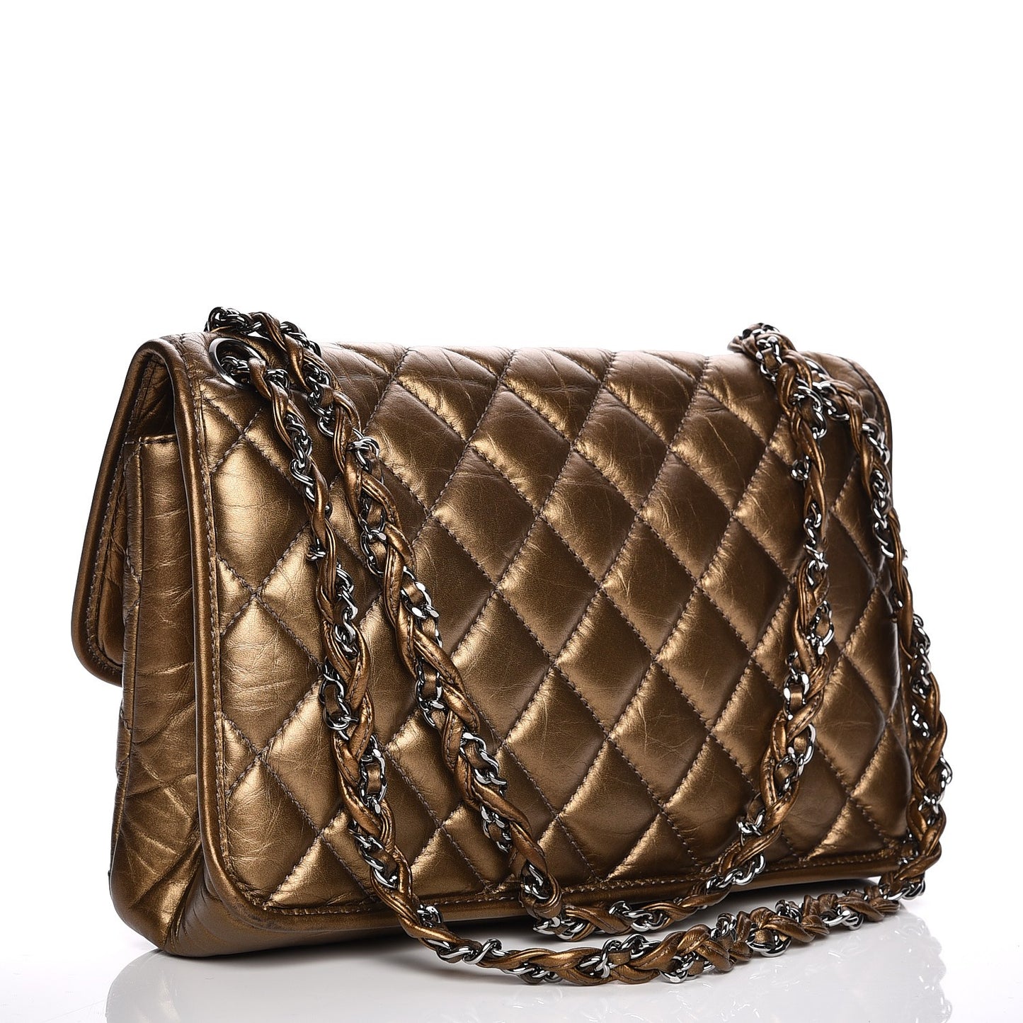 Aged Calfskin Quilted Vintage Ligne Flap Bronze