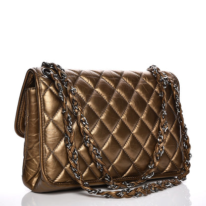 Chanel Aged Calfskin Quilted Vintage Ligne Flap Bronze 3 of 8