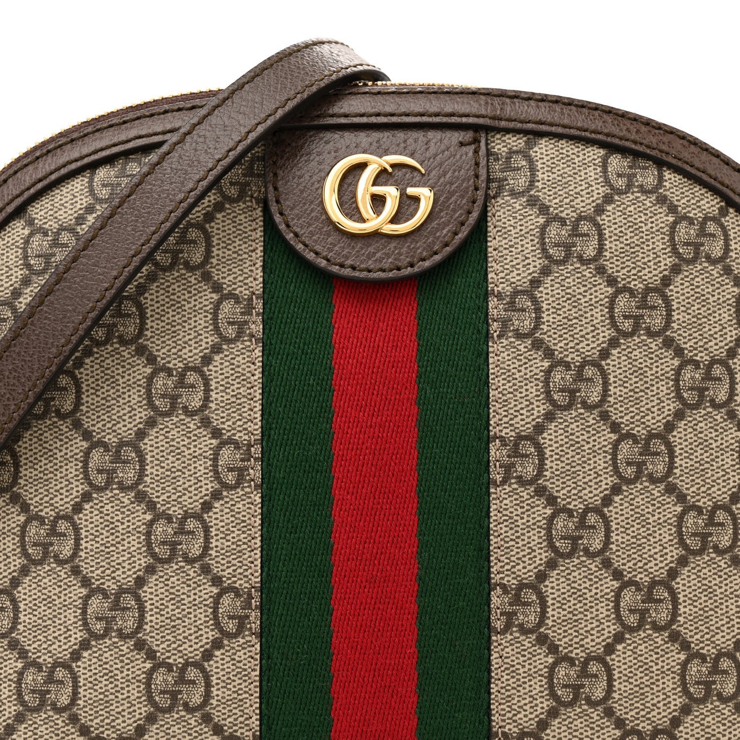GG Supreme Monogram Textured Dollar Calfskin Web Small Ophidia Dome Shoulder Bag Beige Ebony New Acero