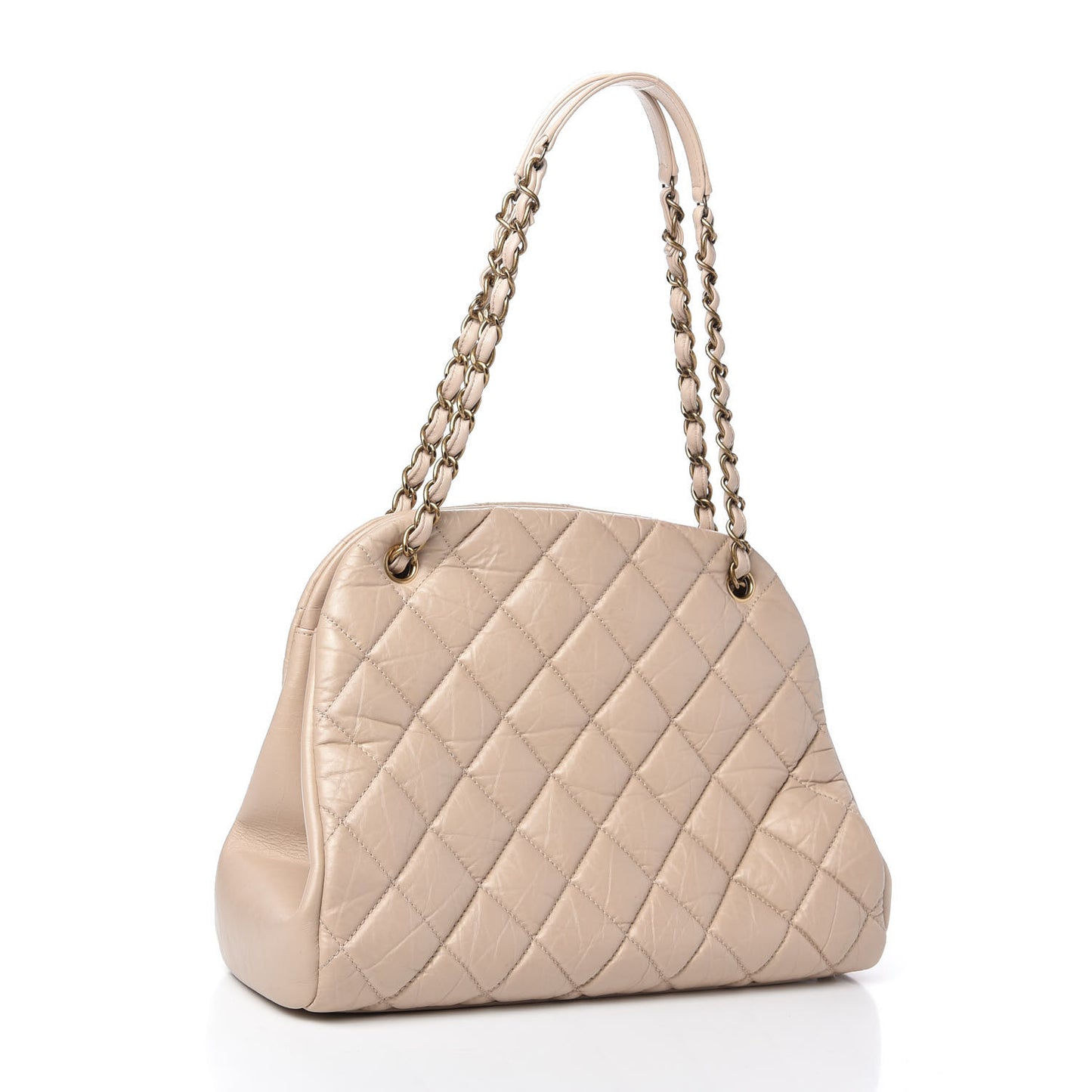 Aged Calfskin Large Just Mademoiselle Bowling Bag Beige