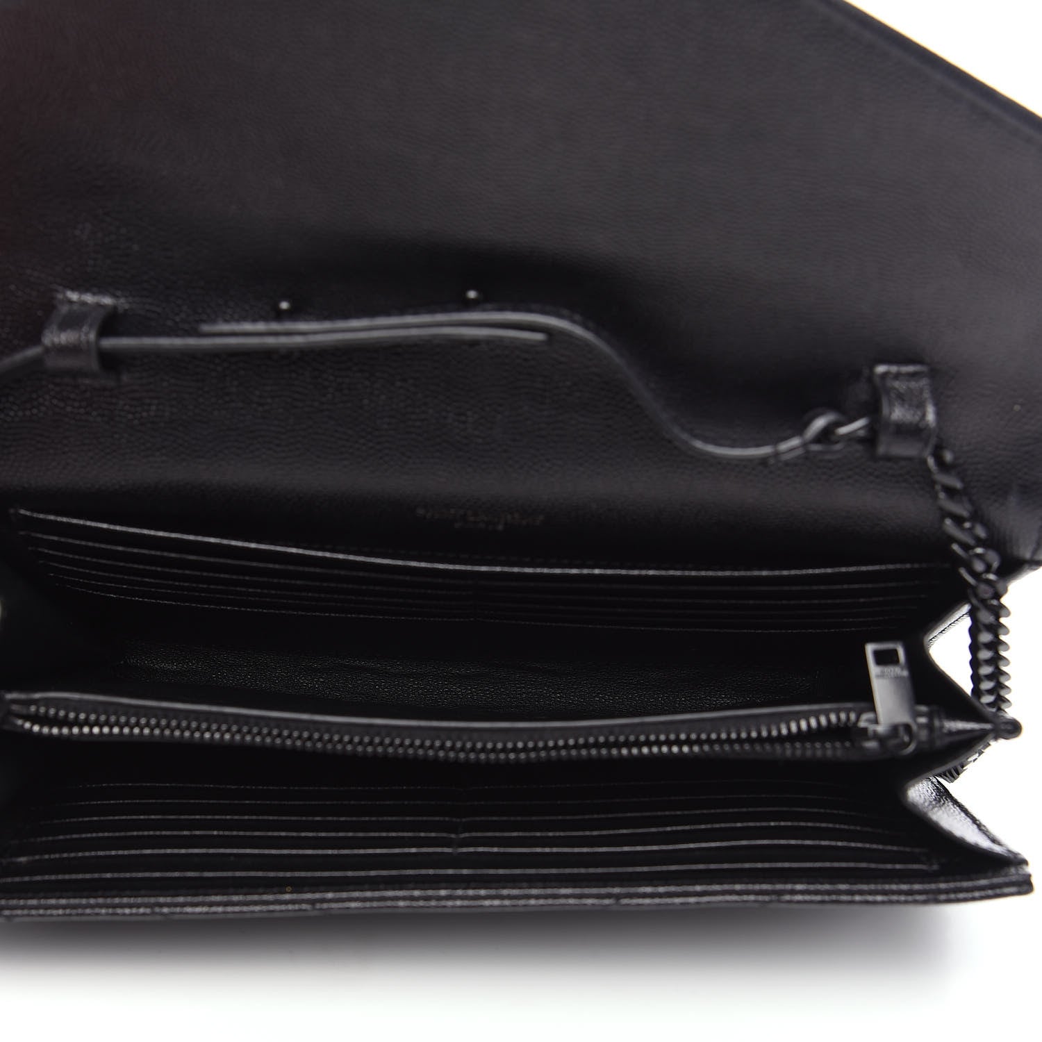 Saint Laurent Grain De Poudre Matelasse Chevron Monogram Chain Wallet Black 4 of 9