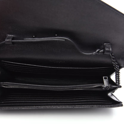 Saint Laurent Grain De Poudre Matelasse Chevron Monogram Chain Wallet Black 4 of 9