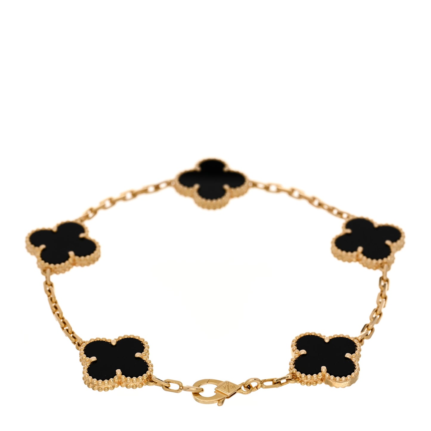 18K Yellow Gold Black Onyx 5 Motifs Vintage Alhambra Bracelet
