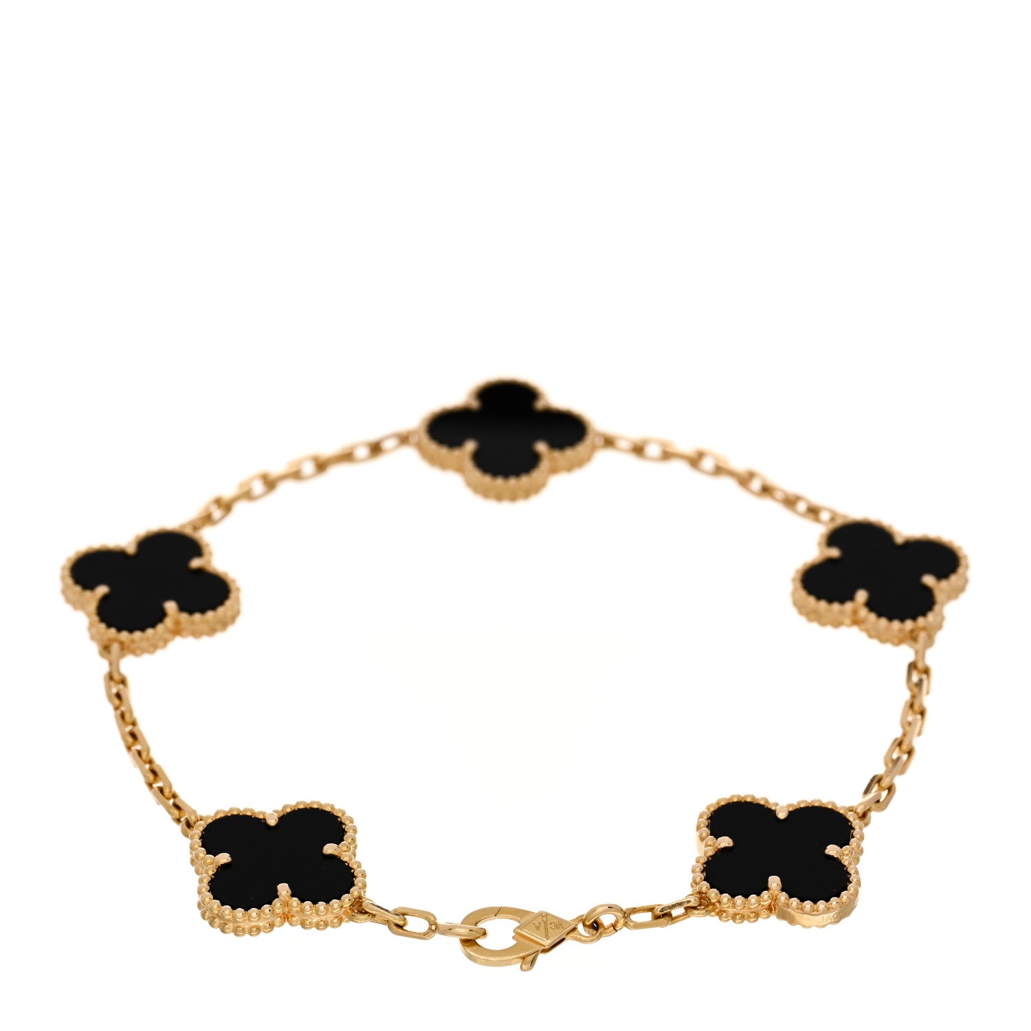 Van Cleef & Arpels 18K Yellow Gold Black Onyx 5 Motifs Vintage Alhambra Bracelet 2 of 4