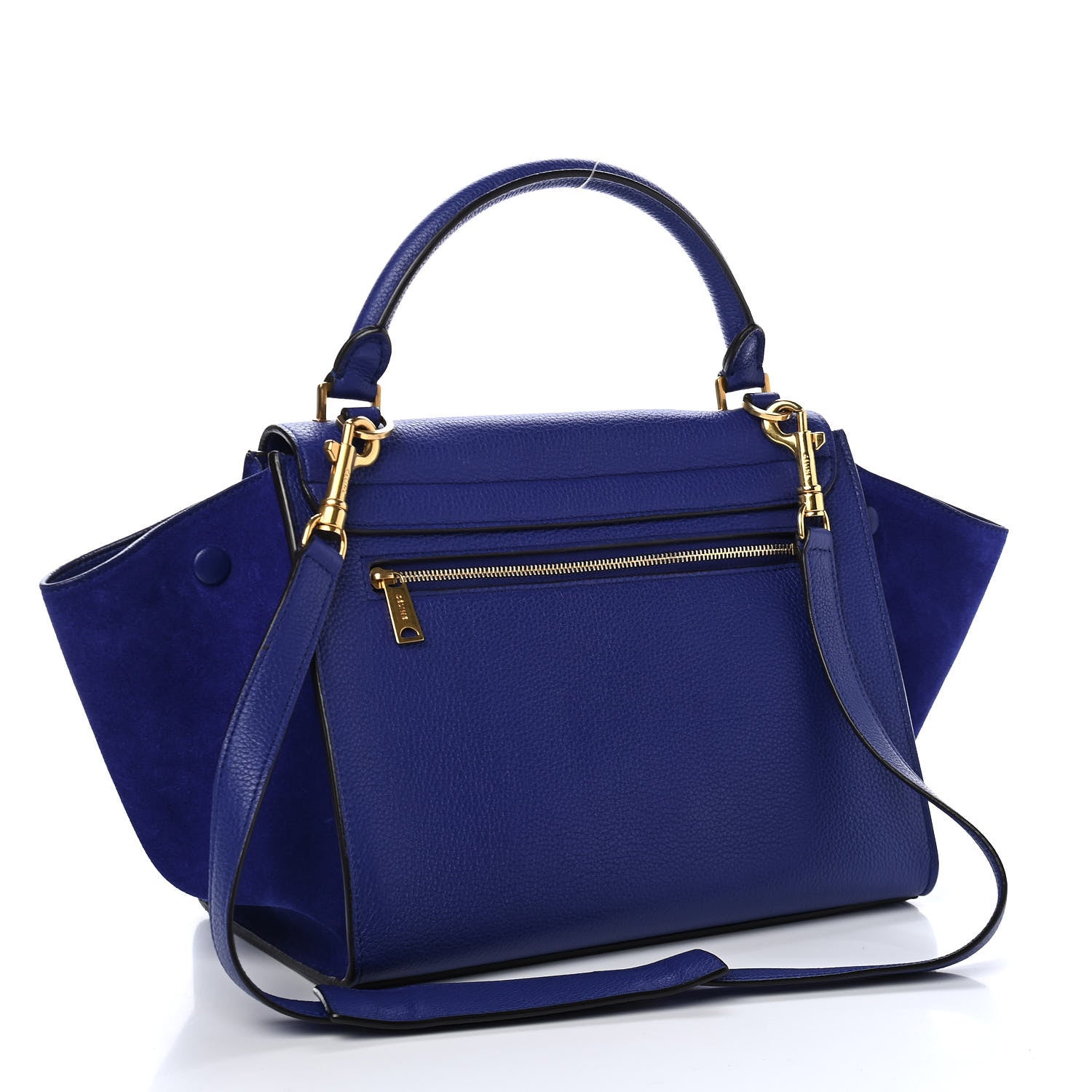 Celine Drummed Calfskin Suede Small Trapeze Indigo 2 of 4