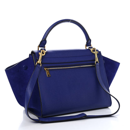 Celine Drummed Calfskin Suede Small Trapeze Indigo 2 of 4