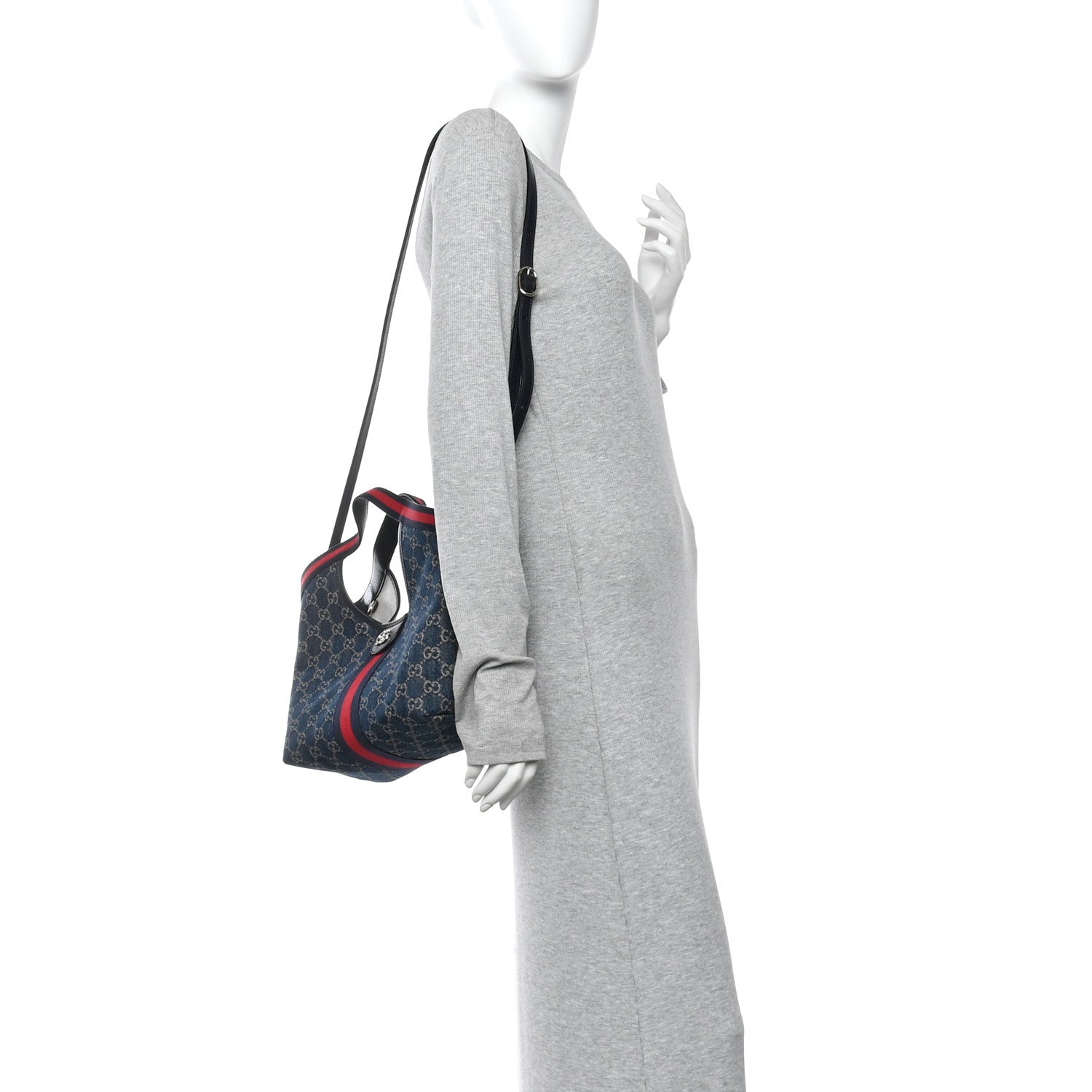 Gucci Denim GG Monogram Web Small Giglio Tote Blue White 2 of 10