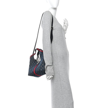 Gucci Denim GG Monogram Web Small Giglio Tote Blue White 2 of 10