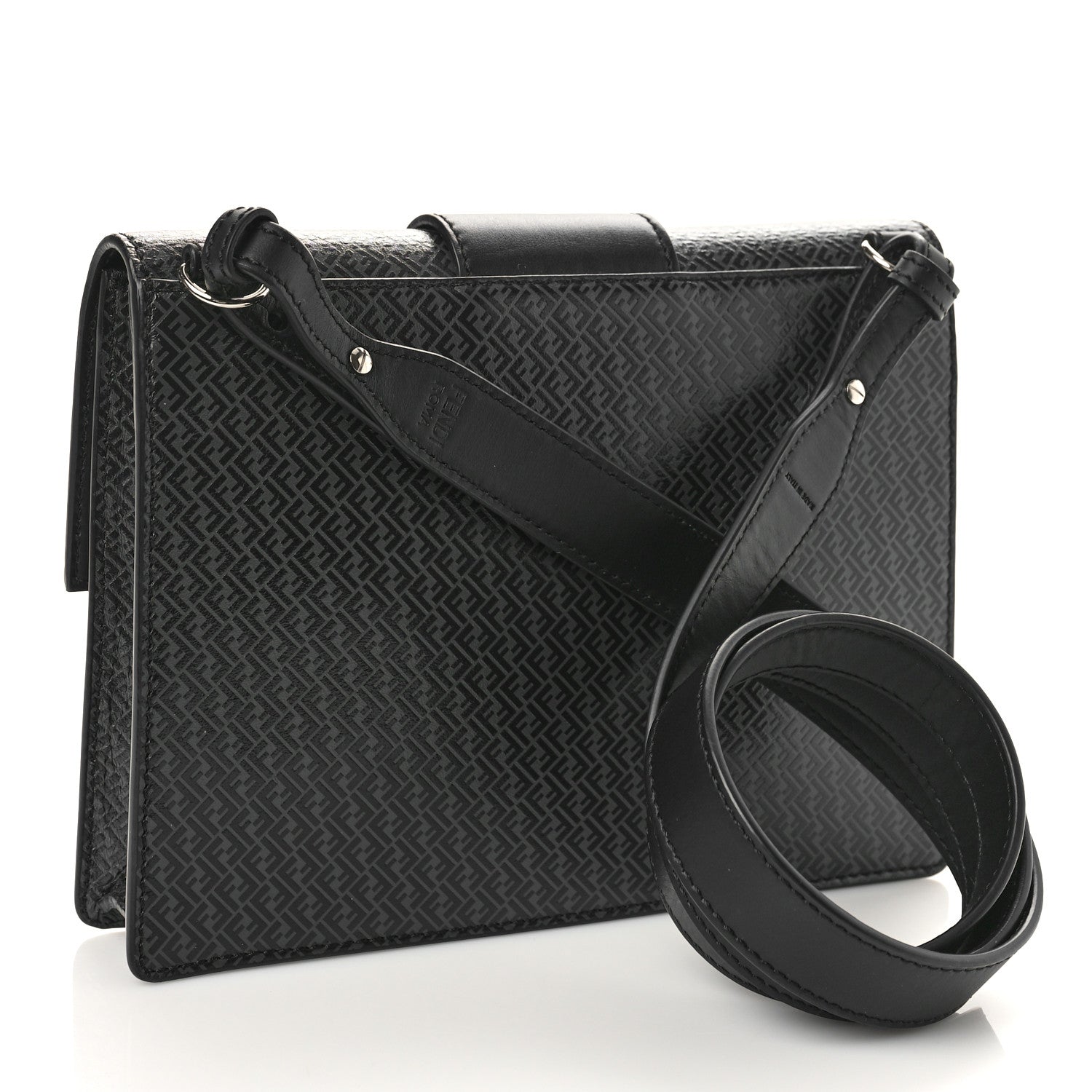 Fendi Vitello Grace Light Micro FF Embossed Medium Flat Baguette Asfalto Black 2 of 8