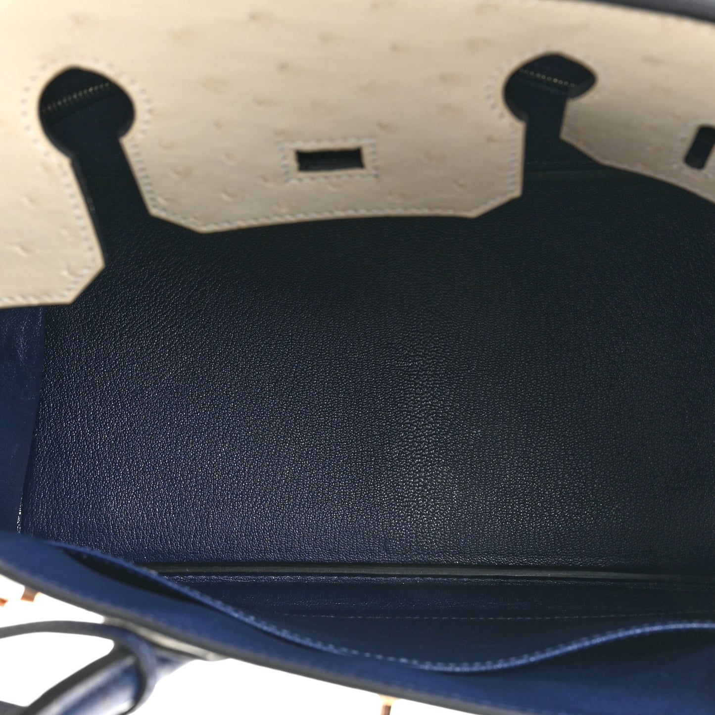 Ostrich Horseshoe Birkin 30 Craie Bleu Iris