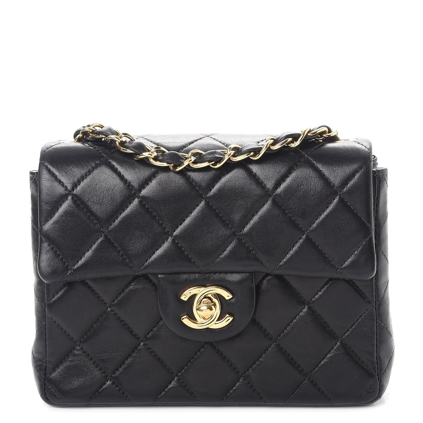 Lambskin Quilted Mini Square Flap Black