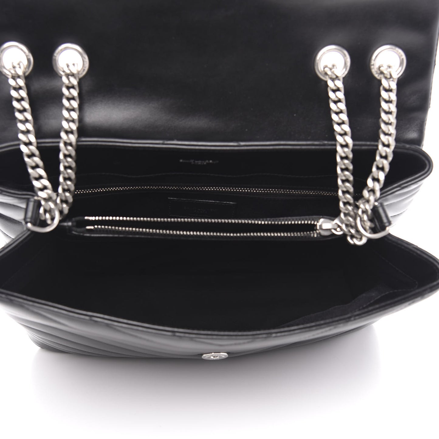Calfskin Y Quilted Monogram Medium Loulou Chain Satchel Black