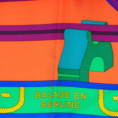 Hermes Silk Balade En Berline Scarf 90 Corail Vert Violet 4 of 5