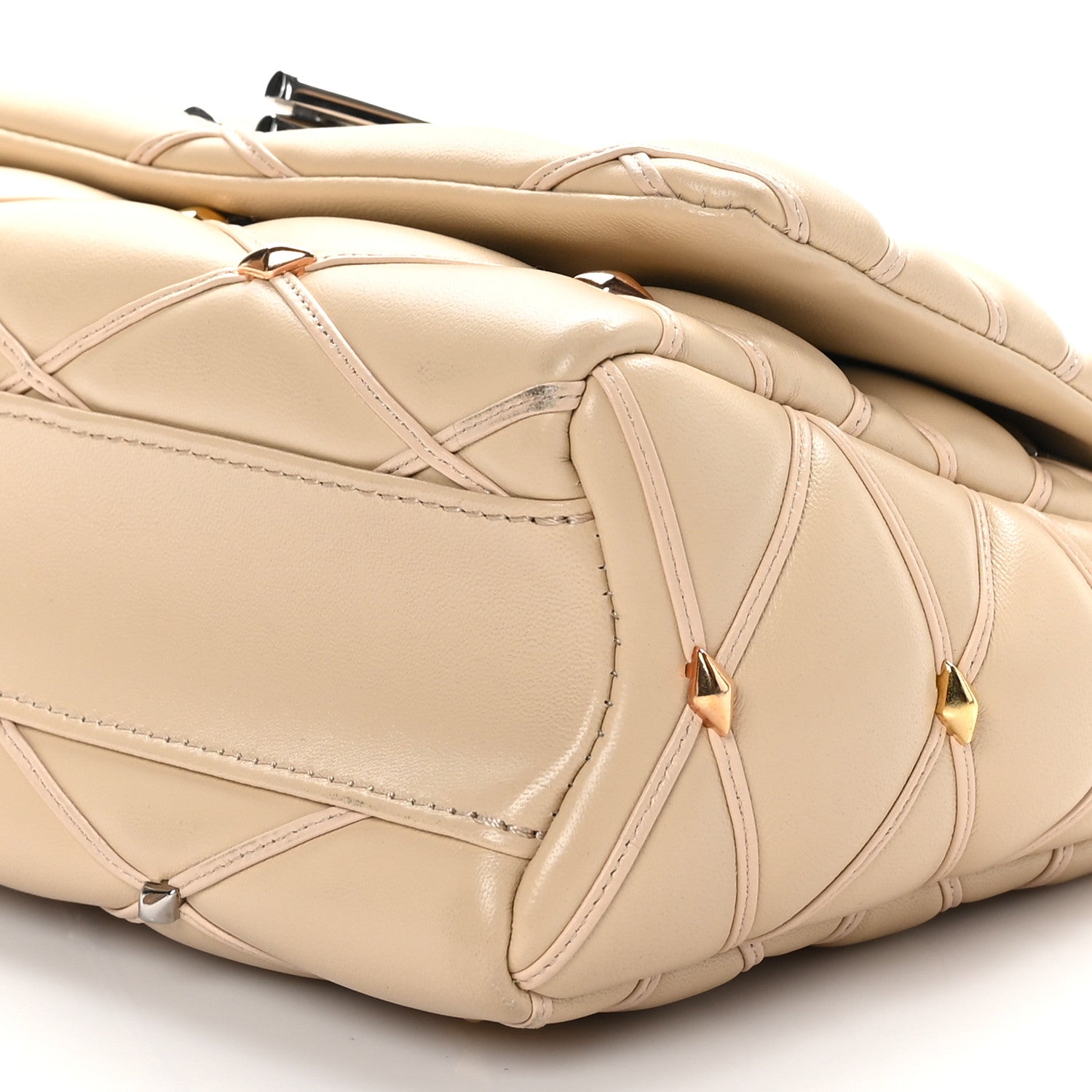 Louis Vuitton Lambskin Studded Malletage Top Handle GO-14 MM Beige 10 of 10