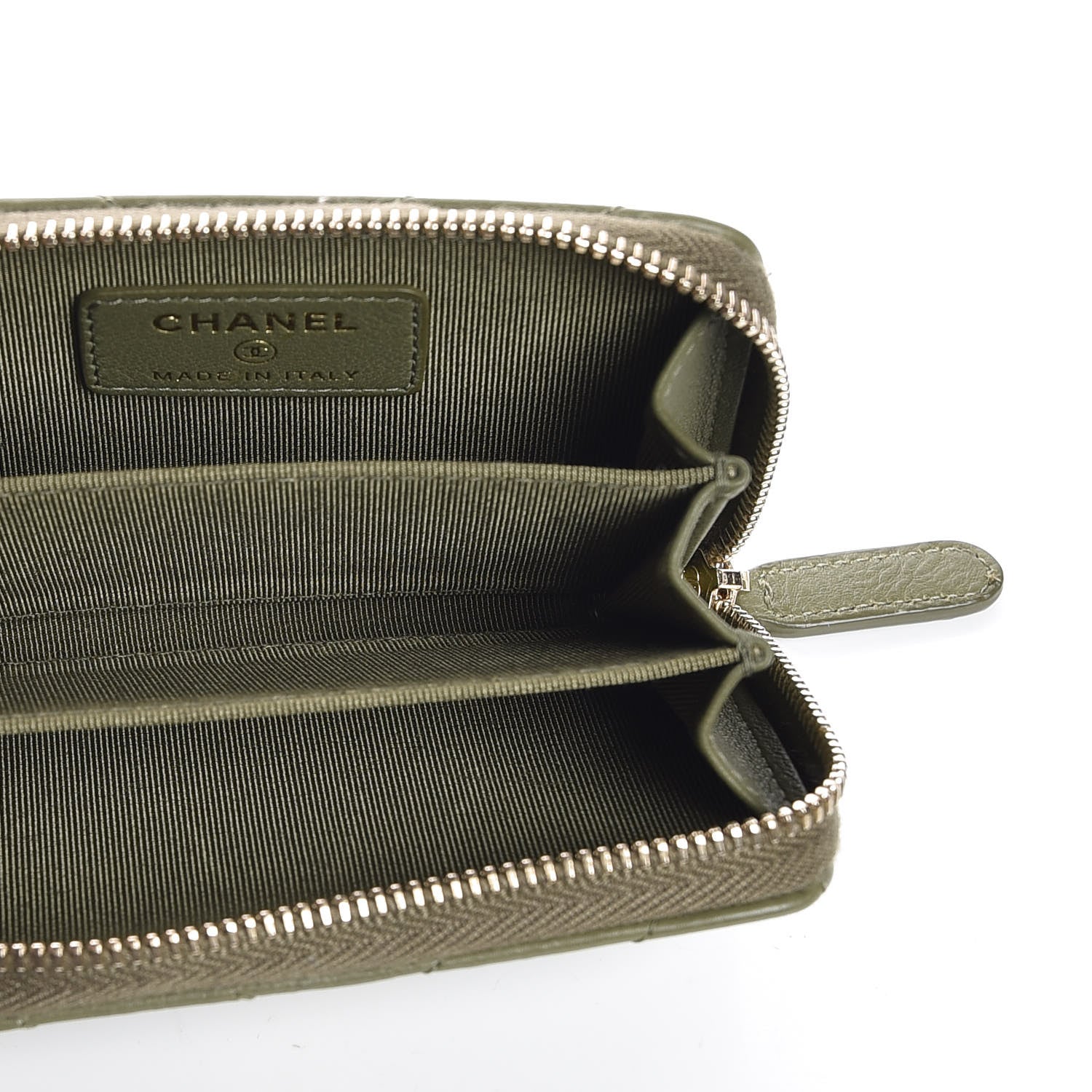 Chanel Calfskin Chevron Quilted Zip Around Coin Purse Green 5 of 8