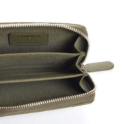 Chanel Calfskin Chevron Quilted Zip Around Coin Purse Green 5 of 8