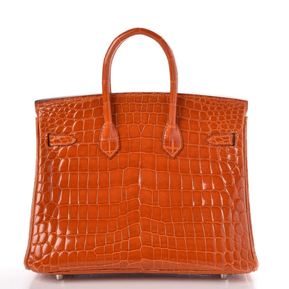 Hermes Shiny Niloticus Crocodile Birkin 25 Orange 4 of 30