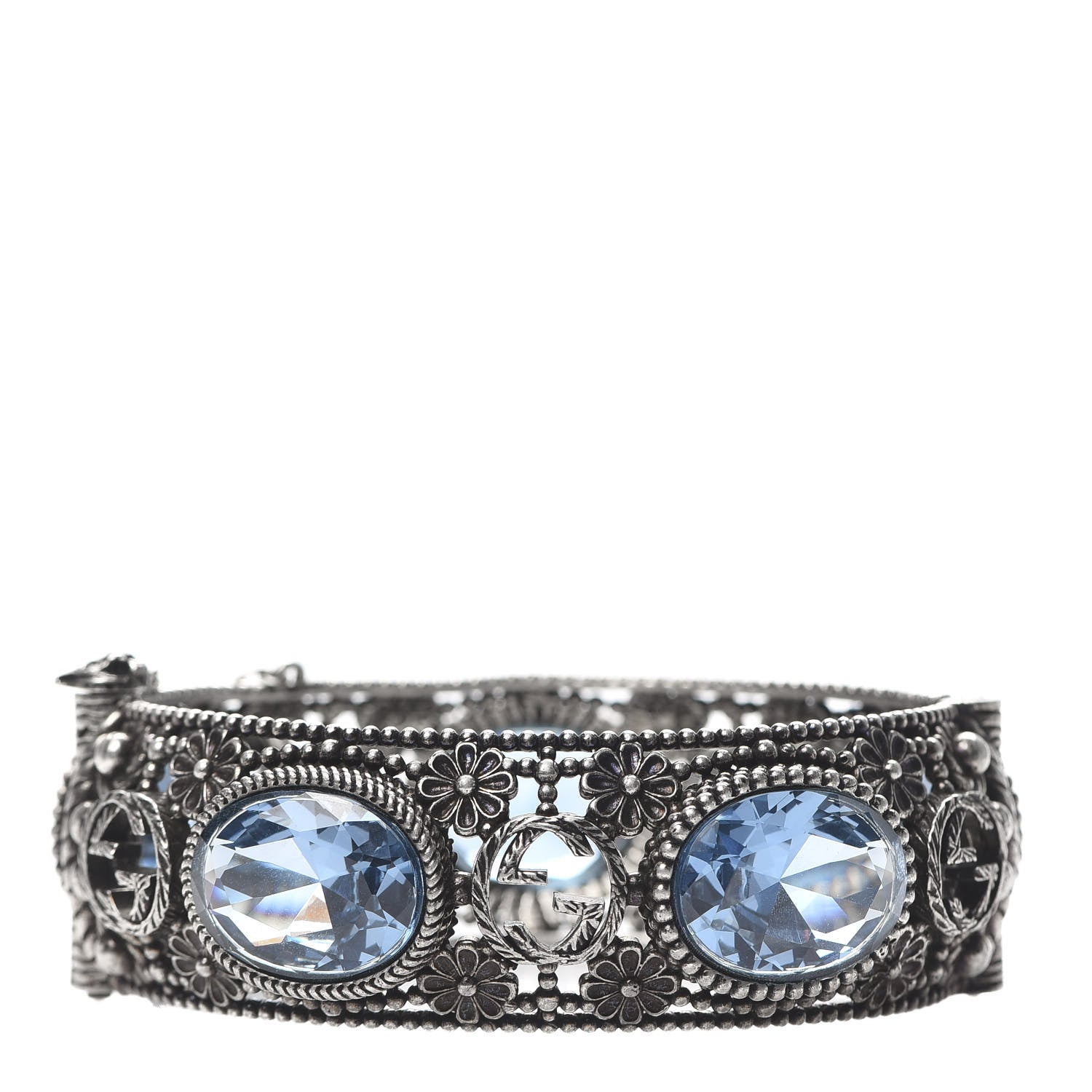 Gucci Sterling Silver Crystal Interlocking G Bangle Bracelet Blue 3 of 6
