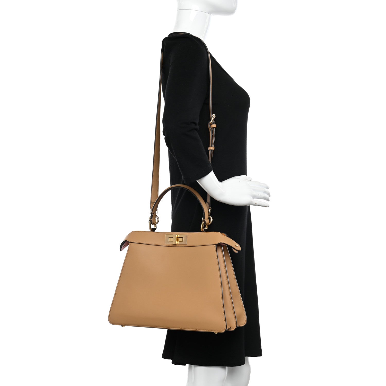 Fendi Vitello Seta Nappa FF Striped Embossed Medium Peekaboo I SEE U Satchel Miele Scuro Multicolor 2 of 10