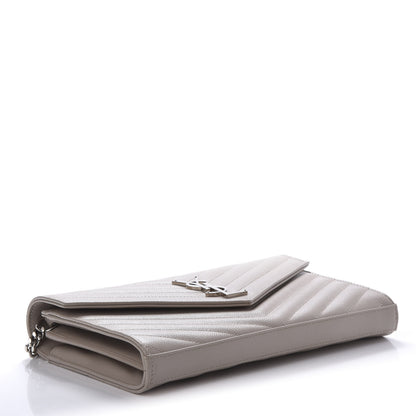 Saint Laurent Grain De Poudre Matelasse Chevron Monogram Chain Wallet Rose Poudre 4 of 11