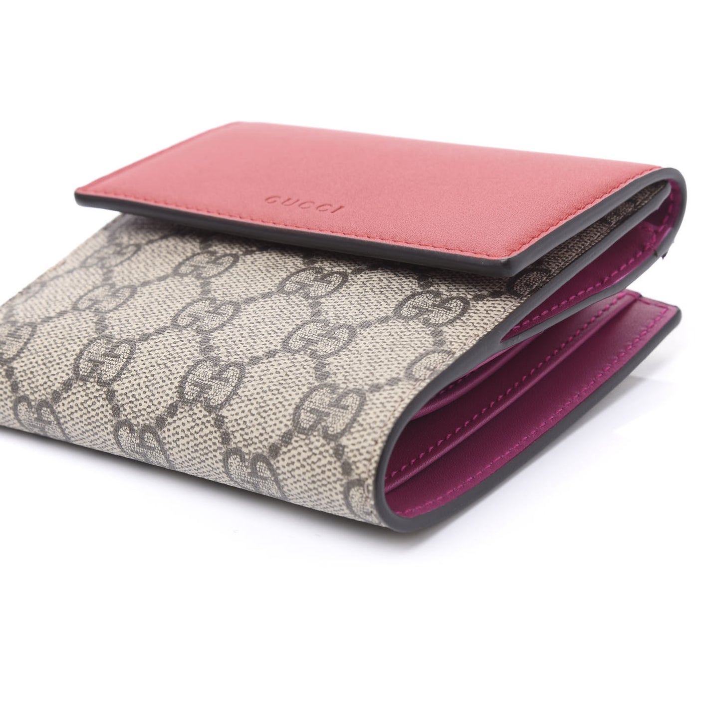 GG Supreme Monogram Calfskin French Flap Wallet Beige Ebony Hibiscus Red New Rosette