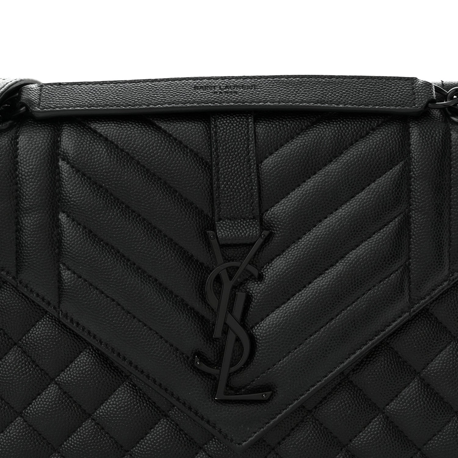 Saint Laurent Grain De Poudre Textured Mixed Matelasse Triquilt Medium Monogram Monochrome Satchel Black 8 of 14