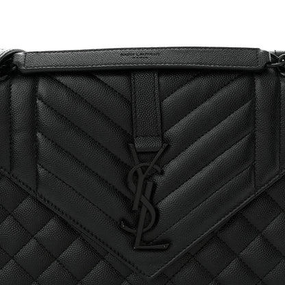 Saint Laurent Grain De Poudre Textured Mixed Matelasse Triquilt Medium Monogram Monochrome Satchel Black 8 of 14