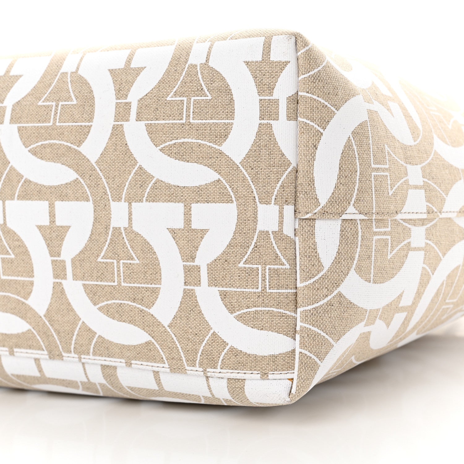 Salvatore Ferragamo Canvas Calfskin Gancini Tote White Beige 11 of 12