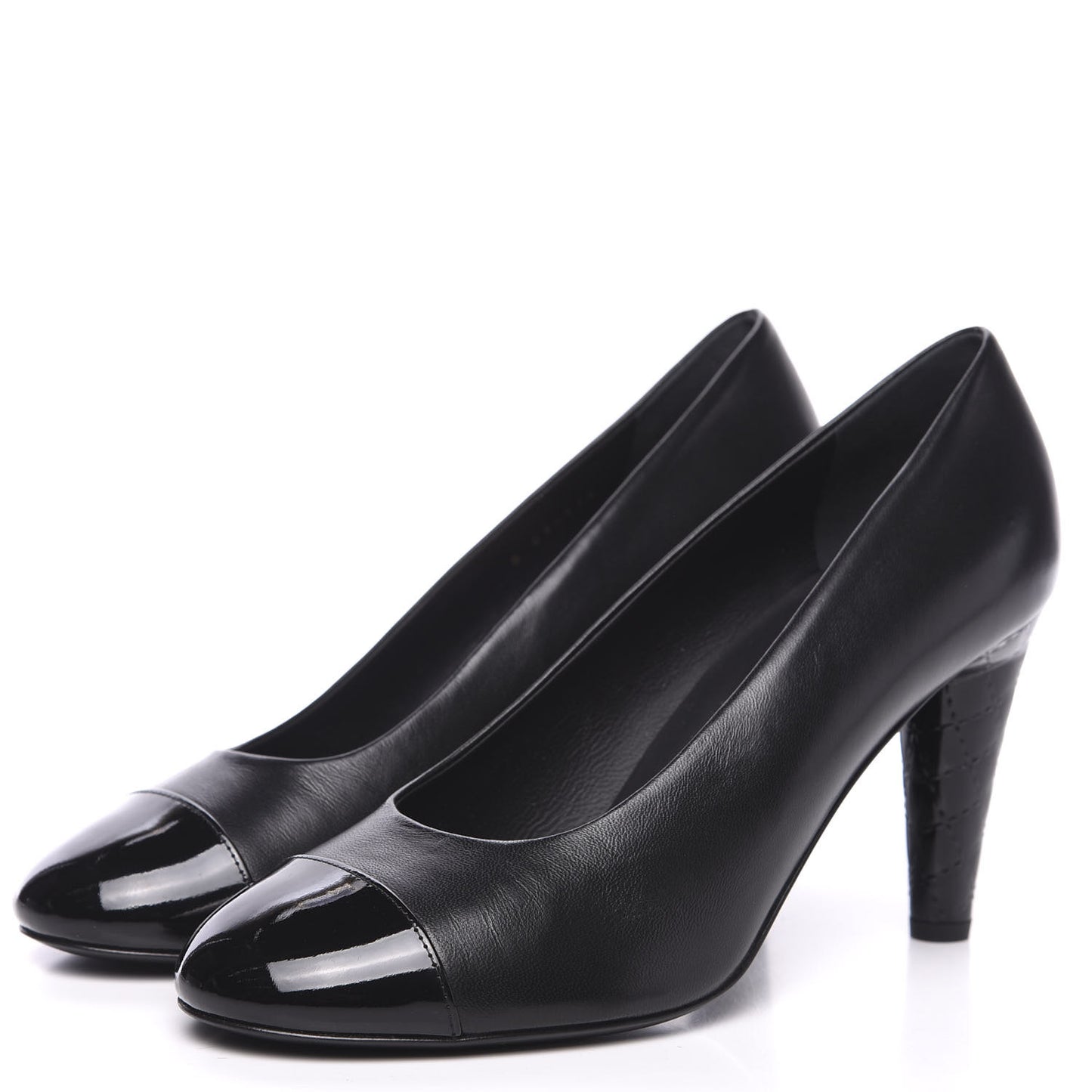 Lambskin Calfskin Patent Cap Toe CC Pumps 40.5 Black