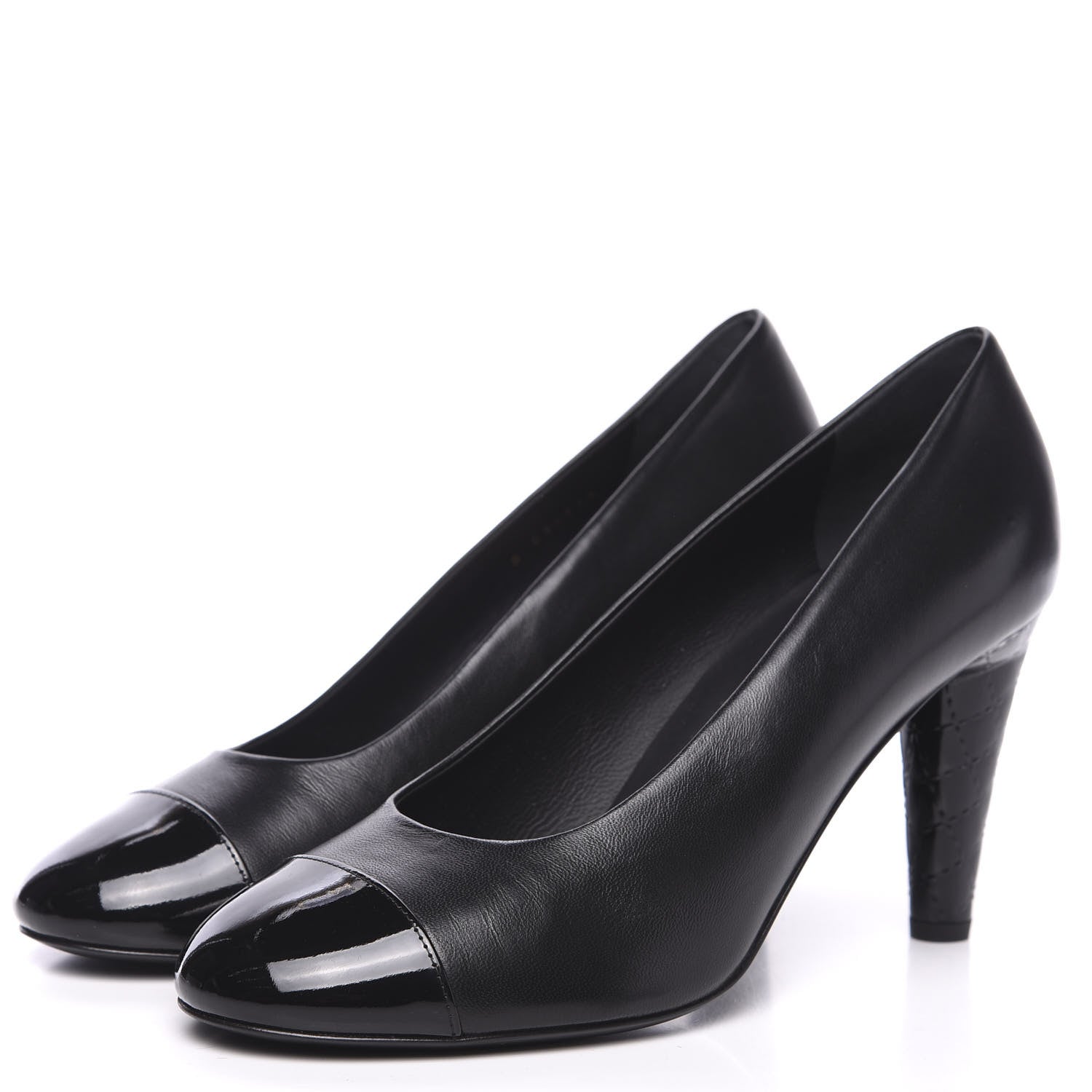 Chanel Lambskin Calfskin Patent Cap Toe CC Pumps 40.5 Black 3 of 12