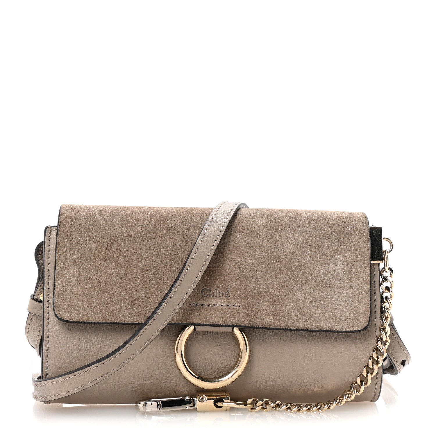Chloe Suede Calfskin Mini Faye Shoulder Bag Motty Grey 1 of 10