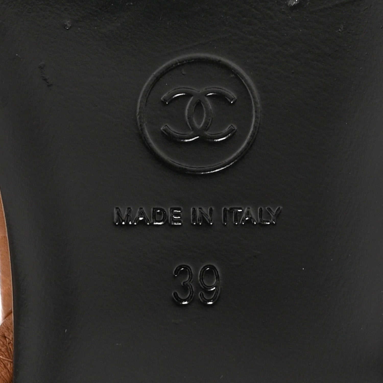 Chanel Calfskin Crocodile Embossed Patent Cap Toe CC Slingback Flats 39 Light Brown Black 8 of 12